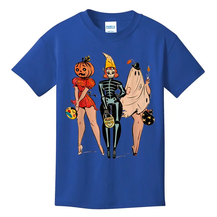 Halloween Witch Pin Up Retro Vintage Pumpkin Kids T-Shirt