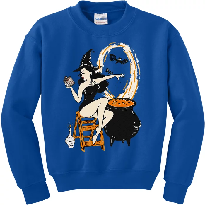 Halloween Witch Pin Up Vintage Retro Kids Sweatshirt