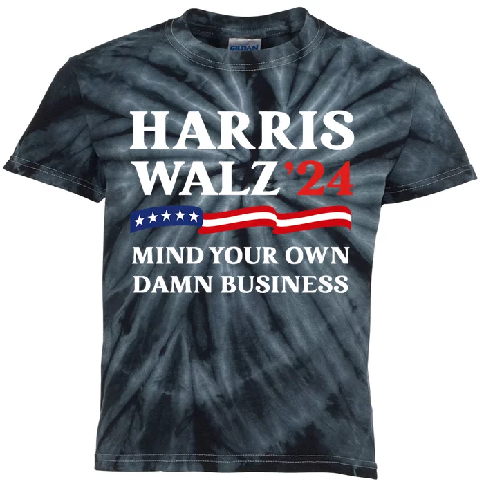 Harris Waltz President Election Patriotic 2024 Mind Your Own Damn Business Funny Kids Tie-Dye T-Shirt