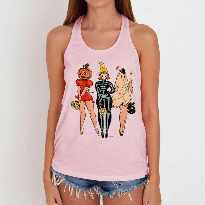 H.A.L.L.O.W.E.En Witch Pin Up Vintage Pumpkin Women Women's Knotted Racerback Tank