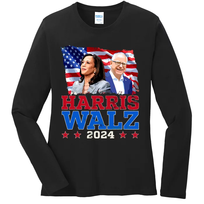 Harris Walz President Election 2024 Kamala Harris Tim Walz Ladies Long Sleeve Shirt