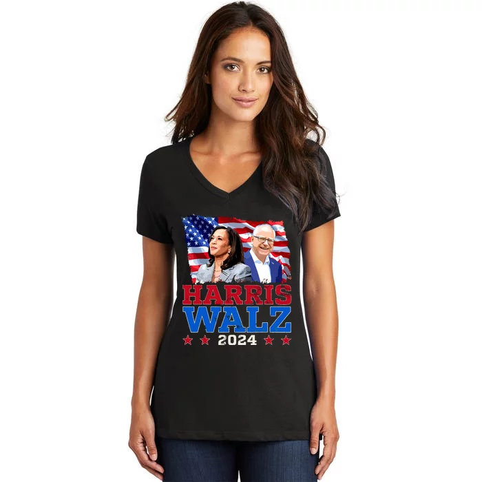 Harris Walz President Election 2024 Kamala Harris Tim Walz Women's V-Neck T-Shirt