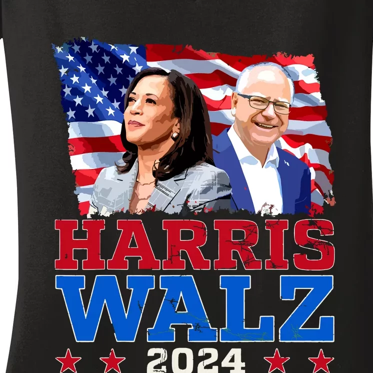 Harris Walz President Election 2024 Kamala Harris Tim Walz Women's V-Neck T-Shirt