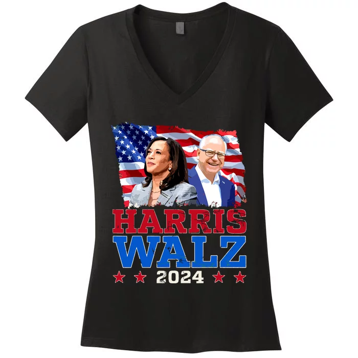 Harris Walz President Election 2024 Kamala Harris Tim Walz Women's V-Neck T-Shirt