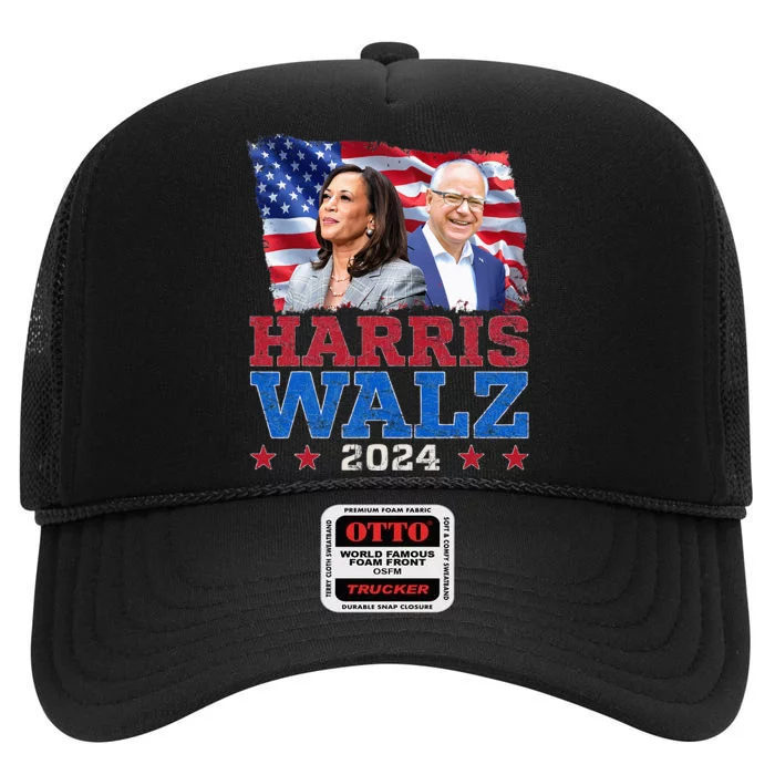 Harris Walz President Election 2024 Kamala High Crown Mesh Trucker Hat