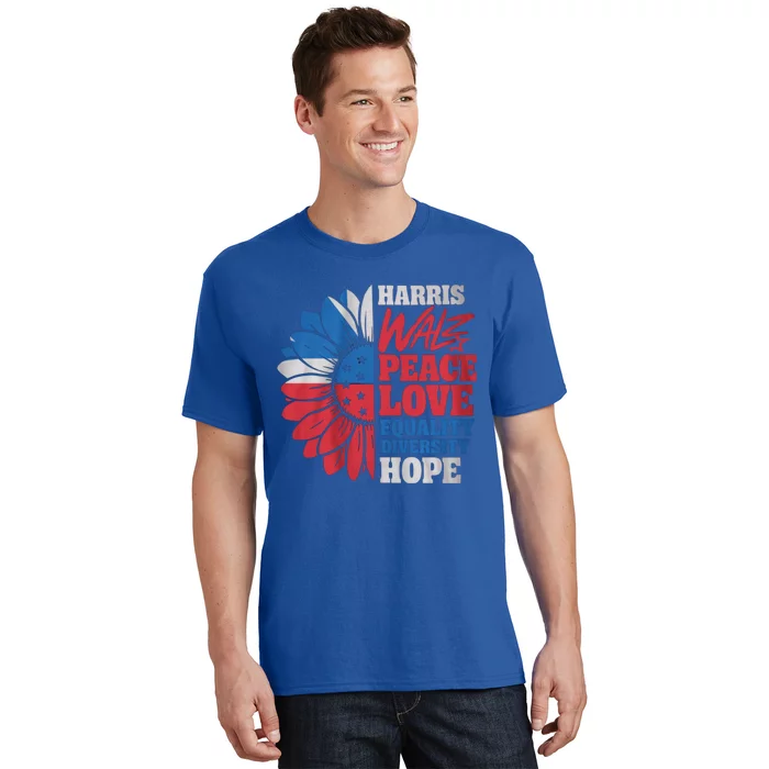 Harris Walz Peace Love Equality Diversity Hope Sunflower Gift T-Shirt