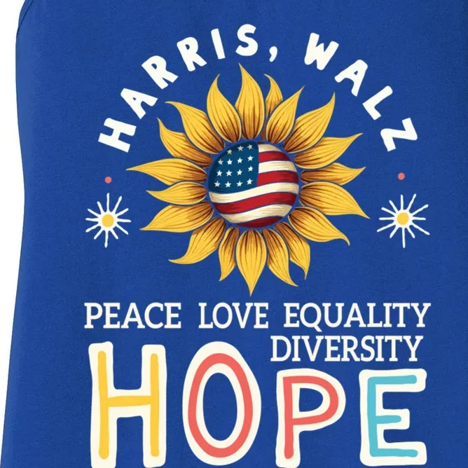 Harris Walz Peace Love Equality Diversity Hope Sunflower Gift Women's Racerback Tank