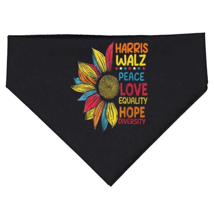 Harris Waltz Peace Love Equality Hope Diversity USA-Made Doggie Bandana