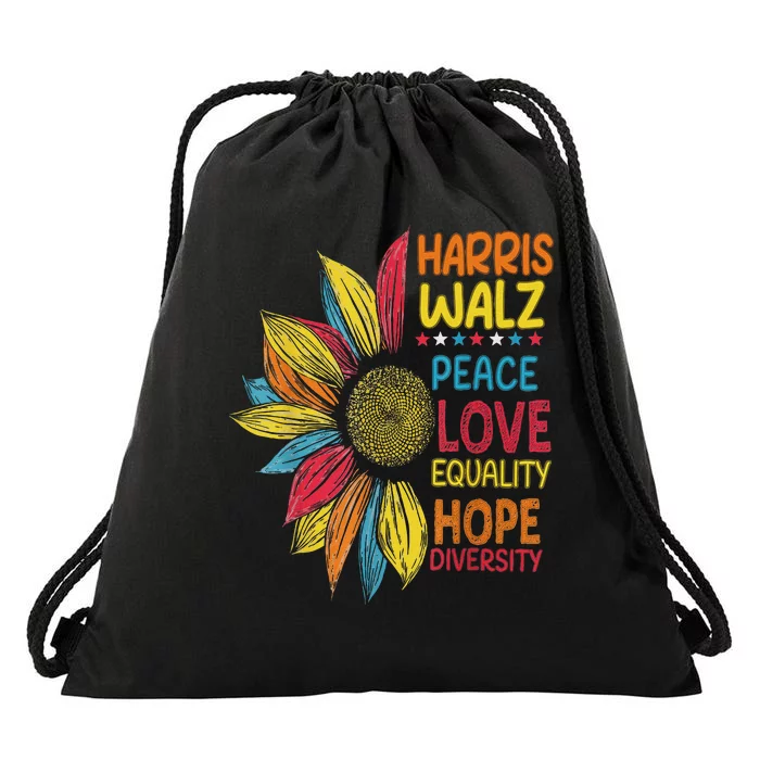 Harris Waltz Peace Love Equality Hope Diversity Drawstring Bag