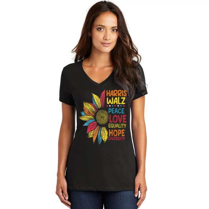 Harris Waltz Peace Love Equality Hope Diversity Women's V-Neck T-Shirt