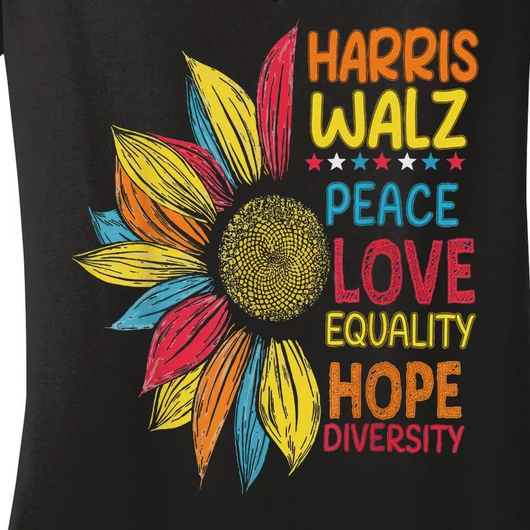 Harris Waltz Peace Love Equality Hope Diversity Women's V-Neck T-Shirt