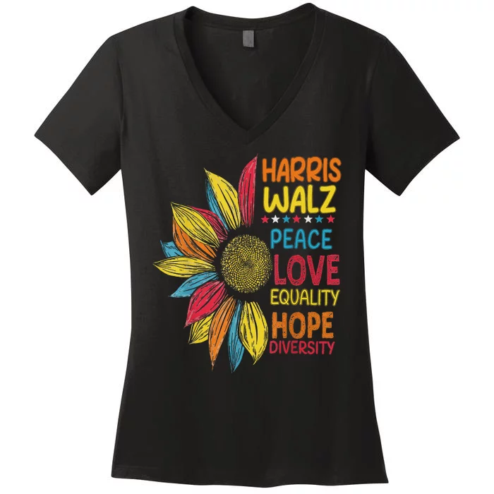 Harris Waltz Peace Love Equality Hope Diversity Women's V-Neck T-Shirt