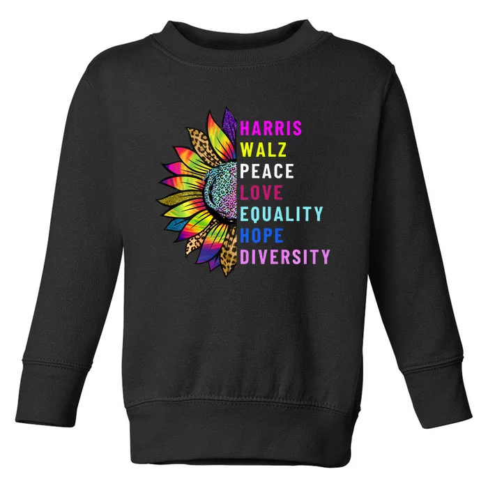 Harris Walz Peace Love Equality Hope Diversity Toddler Sweatshirt