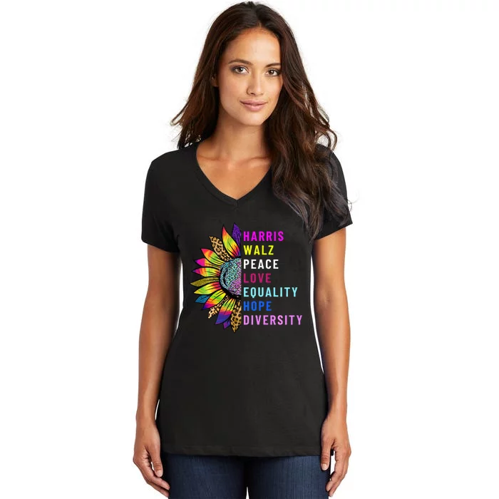 Harris Walz Peace Love Equality Hope Diversity Women's V-Neck T-Shirt