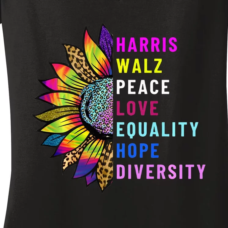 Harris Walz Peace Love Equality Hope Diversity Women's V-Neck T-Shirt