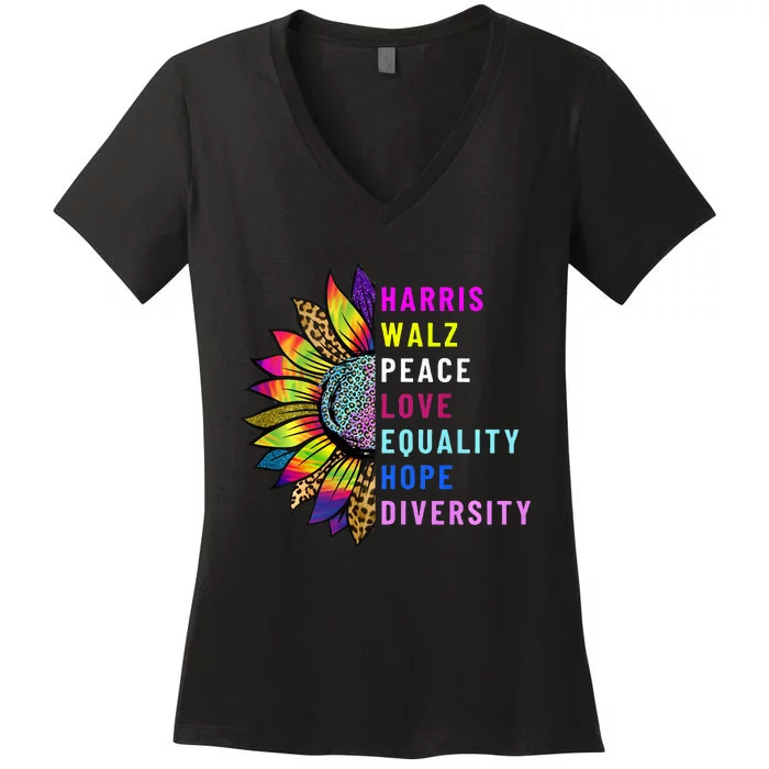 Harris Walz Peace Love Equality Hope Diversity Women's V-Neck T-Shirt