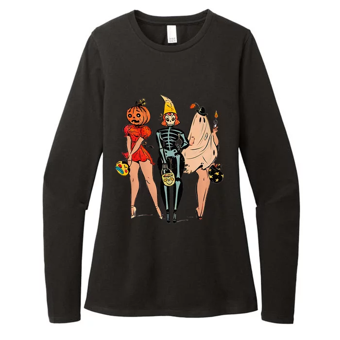 Halloween Witch Pin Up Retro Vintage Pumpkin Womens CVC Long Sleeve Shirt