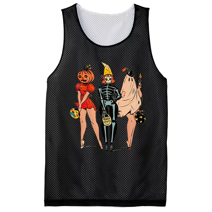 Halloween Witch Pin Up Retro Vintage Pumpkin Mesh Reversible Basketball Jersey Tank