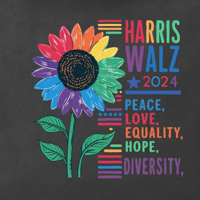 Harris Walz Peace Love Equality Hope Diversity Kamala 2024 Gift Zip Tote Bag