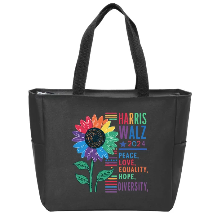 Harris Walz Peace Love Equality Hope Diversity Kamala 2024 Gift Zip Tote Bag