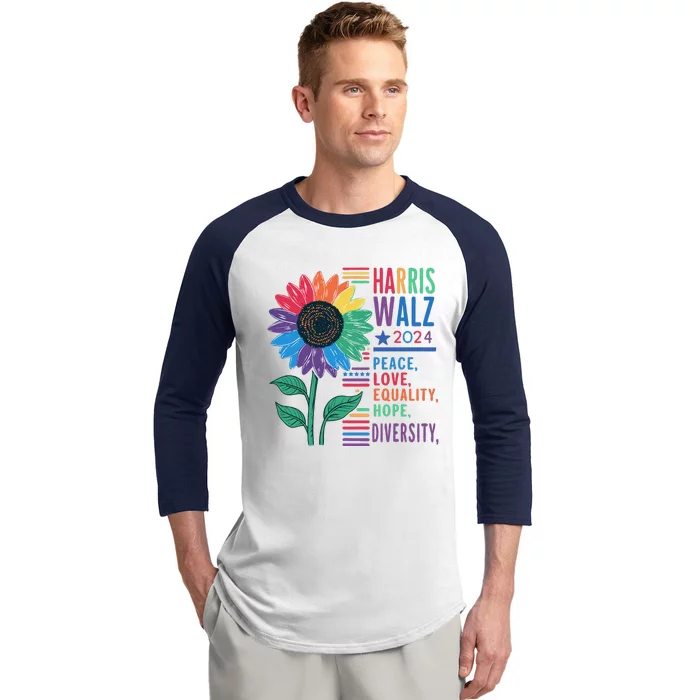 Harris Walz Peace Love Equality Hope Diversity Kamala 2024 Gift Baseball Sleeve Shirt