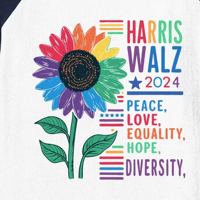 Harris Walz Peace Love Equality Hope Diversity Kamala 2024 Gift Baseball Sleeve Shirt