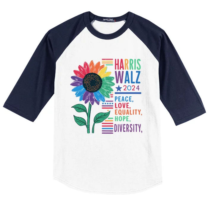 Harris Walz Peace Love Equality Hope Diversity Kamala 2024 Gift Baseball Sleeve Shirt