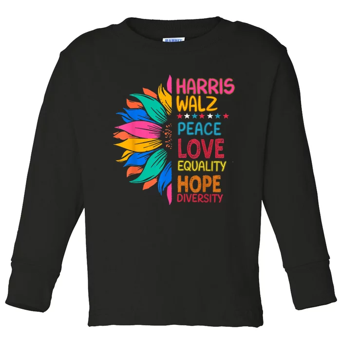 Harris Walz Peace Love Equality Hope Diversity Toddler Long Sleeve Shirt