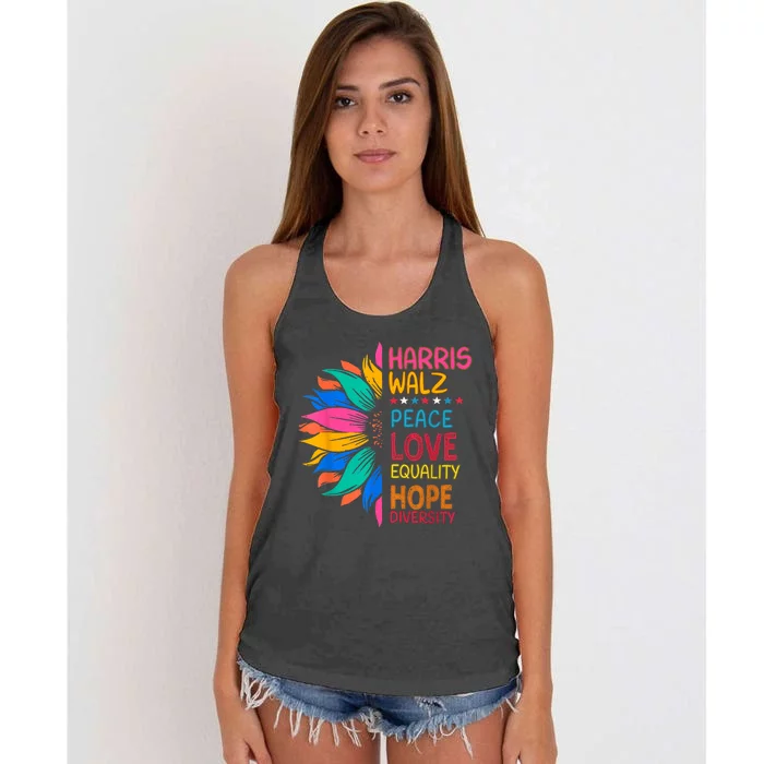 Harris Walz Peace Love Equality Hope Diversity Women's Knotted Racerback Tank