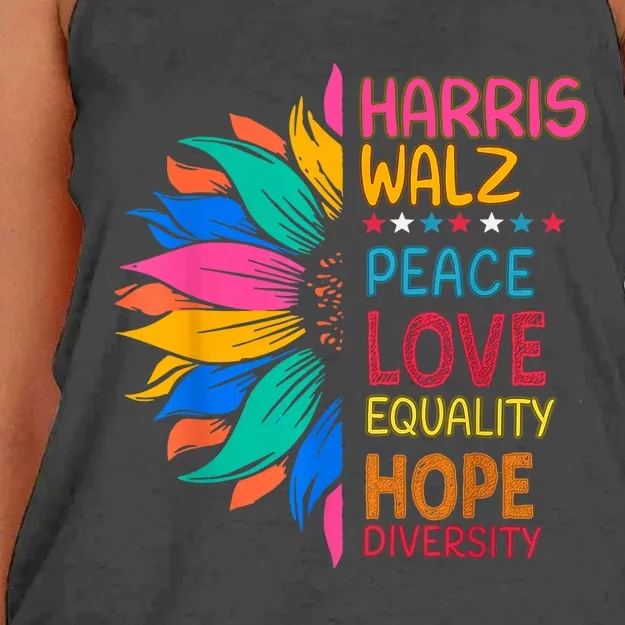 Harris Walz Peace Love Equality Hope Diversity Women's Knotted Racerback Tank