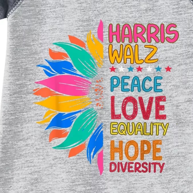 Harris Walz Peace Love Equality Hope Diversity Infant Baby Jersey Bodysuit