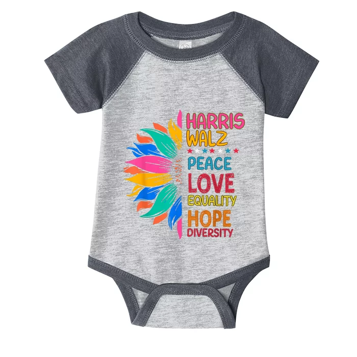 Harris Walz Peace Love Equality Hope Diversity Infant Baby Jersey Bodysuit