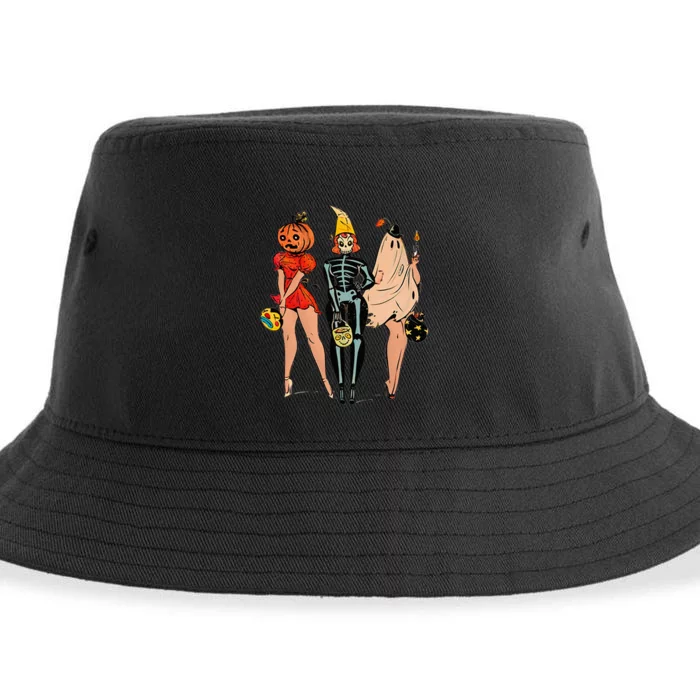 Halloween Witch Pin Up Retro Vintage Pumpkin Women Sustainable Bucket Hat