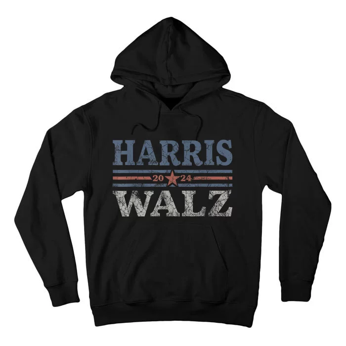 Harris Waltz2024 Retro Stripe Kamala Harris Tim Waltz 24 Tall Hoodie