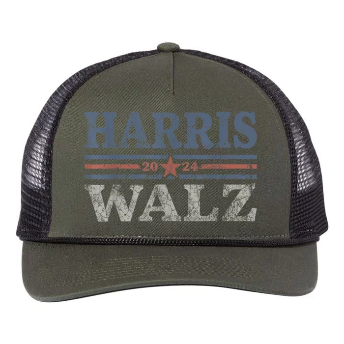 Harris Waltz2024 Retro Stripe Kamala Harris Tim Waltz 24 Retro Rope Trucker Hat Cap