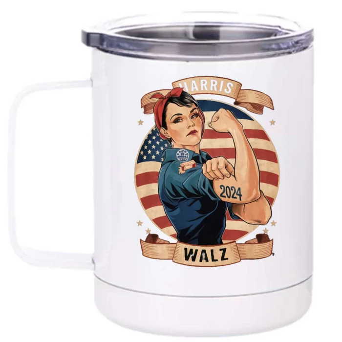 Harris Walz Rosie The Riveter Kamala Harris Tim Walz 2024 Front & Back 12oz Stainless Steel Tumbler Cup