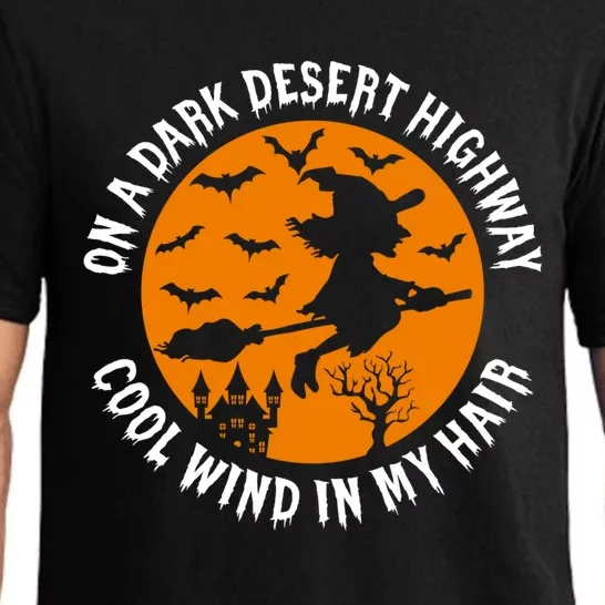 Halloween Witch Riding Broom On A Dark Desert Highway Gift Pajama Set