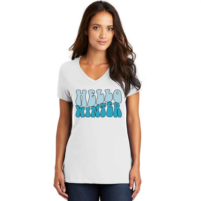 Hello Winter Retro Women's V-Neck T-Shirt