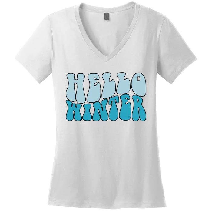 Hello Winter Retro Women's V-Neck T-Shirt