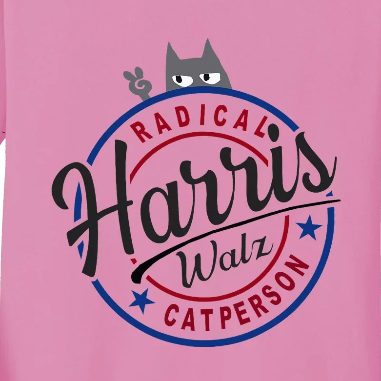 Harris Walz Radical Cat Lady Person Election Kamala Walz Kids Long Sleeve Shirt