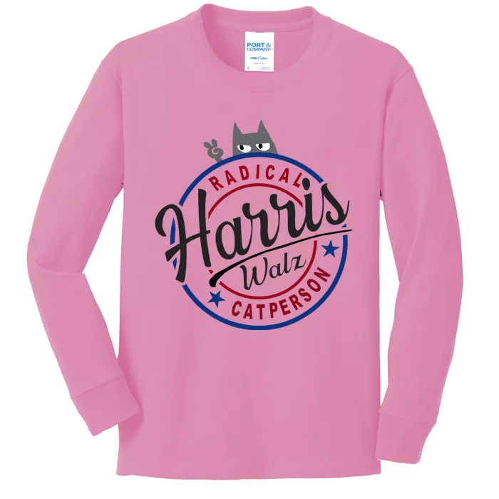 Harris Walz Radical Cat Lady Person Election Kamala Walz Kids Long Sleeve Shirt