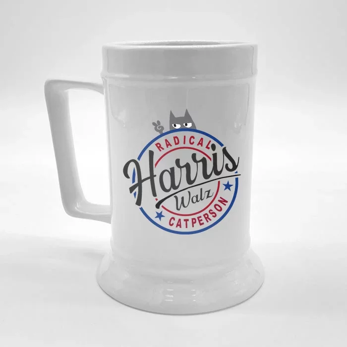 Harris Walz Radical Cat Lady Person Election Kamala Walz Front & Back Beer Stein