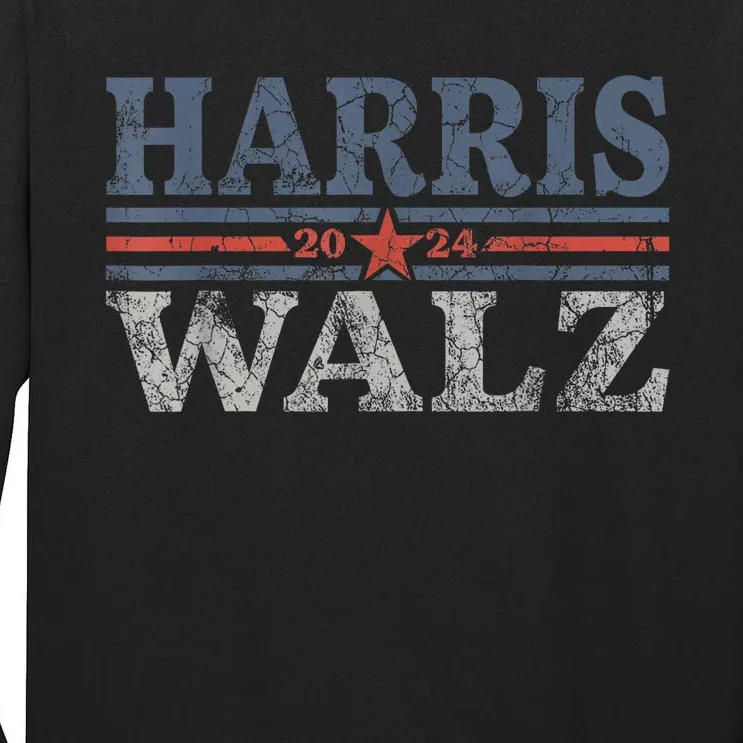 Harris Waltz2024 Retro Stripe Kamala Harris Tim Waltz 24 Tall Long Sleeve T-Shirt