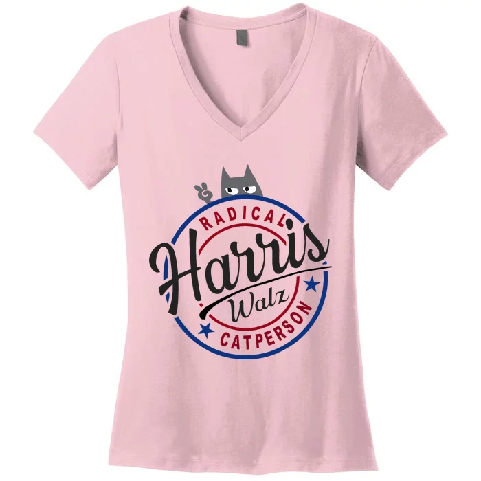 Harris Walz Radical Cat Lady Person Election Kamala Walz Women's V-Neck T-Shirt