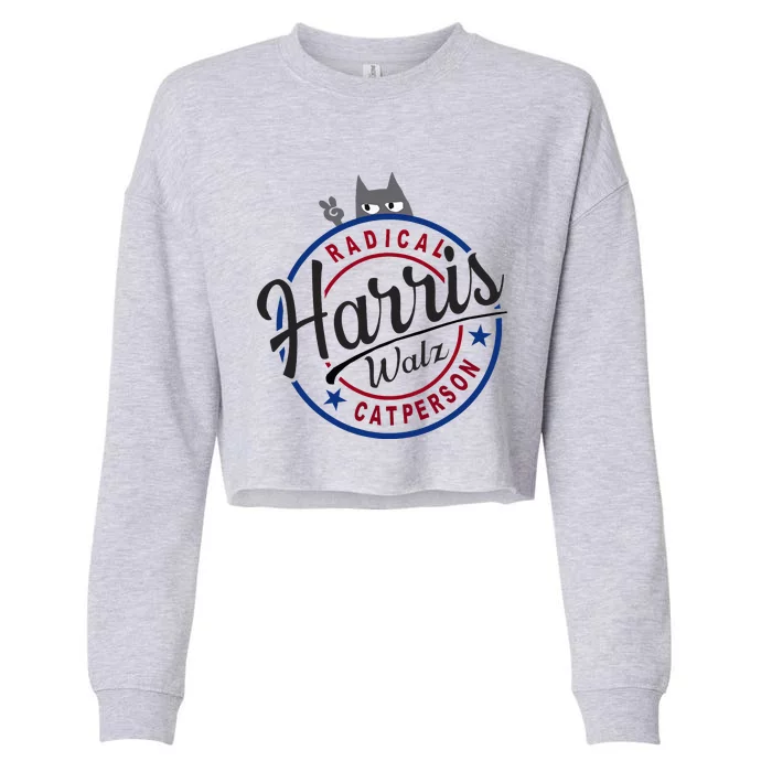 Harris Walz Radical Cat Lady Person Election Kamala Walz Cropped Pullover Crew