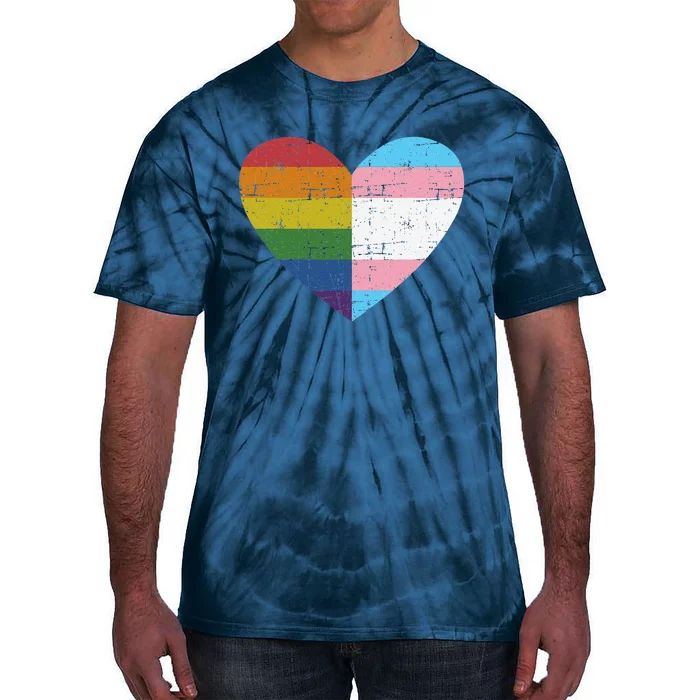 Heart With Rainbow And Transg Flag For Pride Month Tie-Dye T-Shirt