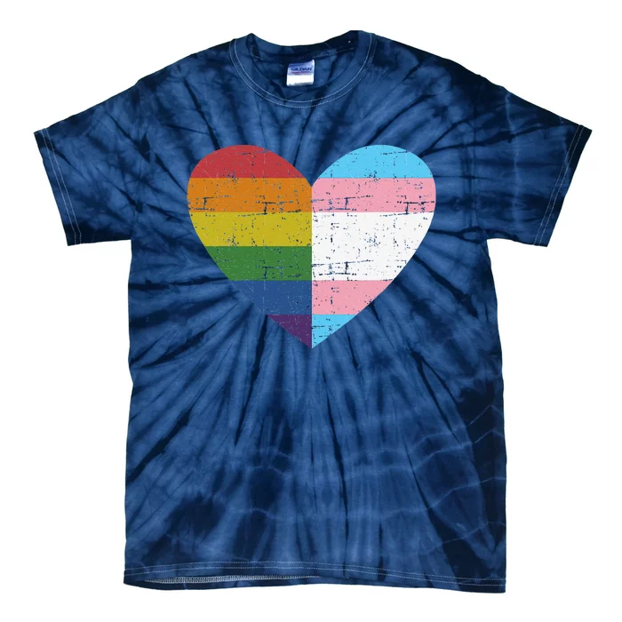 Heart With Rainbow And Transg Flag For Pride Month Tie-Dye T-Shirt