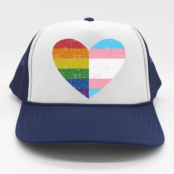 Heart With Rainbow And Transg Flag For Pride Month Trucker Hat