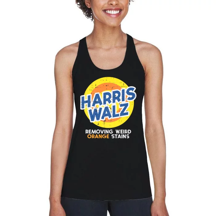 Harris Walz Removing Weird Orange Stains Funny Women's Racerback Tank