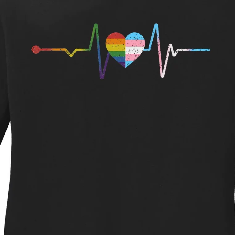 Heartbeat With Rainbow Flag Lgbt Ladies Long Sleeve Shirt